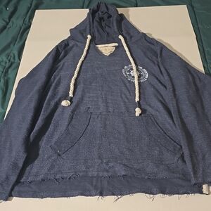 Navy Blue Hooded Sweatshirt with Rope Drawstrings